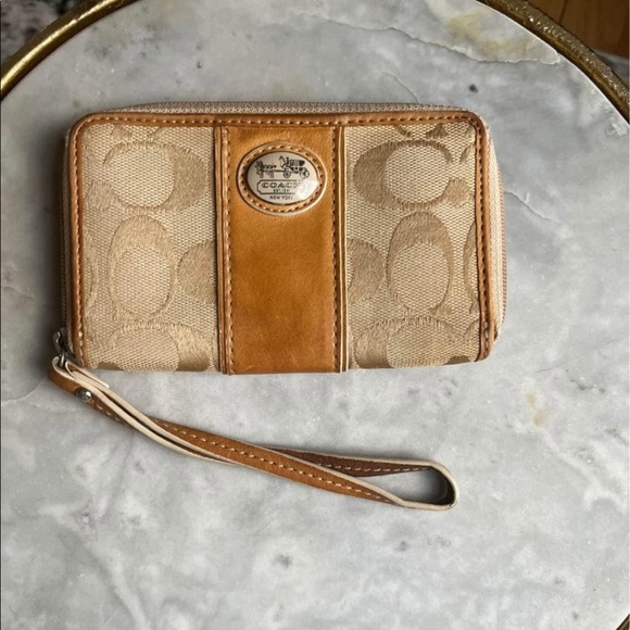 Coach Bags Coach New York Signature Stripe Light Khaki Wristlet